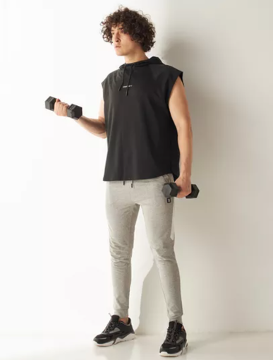 Picture of Plain Sleeveless T-shirt with Hood and Drawstring Closure