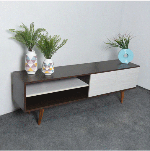 Picture of Quattro tv table 160 cm 2 rolls - size: width: 160 - depth: 35 - height: 50 / brown * white