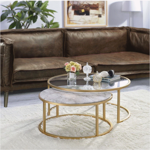 Picture of Glass and Marble and Steel Coffee Tables set 2 Pieces - Gold