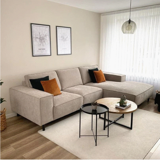Picture of Beech Wood And Velvet Fabric L-Shape Sofa, 170X300X85X70 Cm - Beige